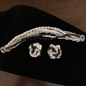 Signed, Mid-Century Marvella Bead Bracelet & Matching Earrings